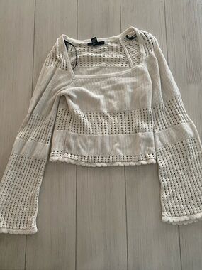 Forever 21 Cream Open-Knit Square Neck Crop Top